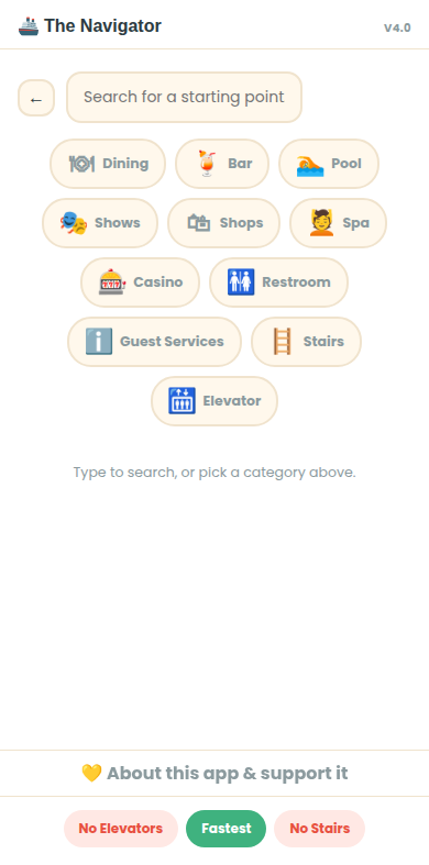 The Navigator search and category picker